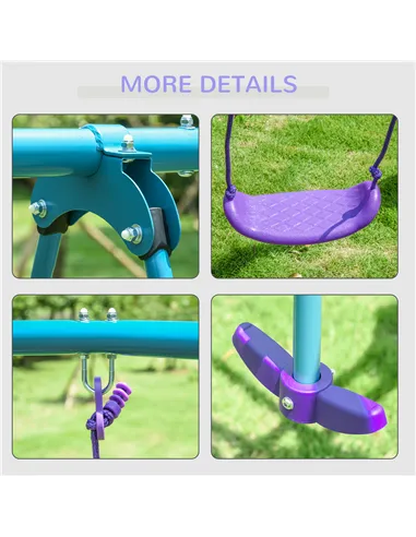 Outsunny Metal Swing Set, with Seesaw, Adjustable Height, for Ages 3+ Years, Purple