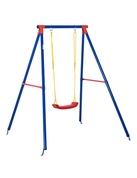 Outsunny Kids Swing Set Toddler Swing Adjustable Rope Heavy Duty A-Frame Stand Outdoor Playset for 3-8 Years Old Blue