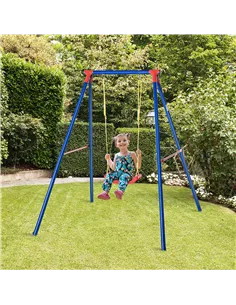 Outsunny Kids Swing Set Toddler Swing Adjustable Rope Heavy Duty A-Frame Stand Outdoor Playset for 3-8 Years Old Blue 2