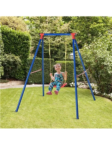 Outsunny Kids Swing Set Toddler Swing Adjustable Rope Heavy Duty A-Frame Stand Outdoor Playset for 3-8 Years Old Blue