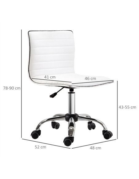 HOMCOM Adjustable Swivel Office Chair with Armless Mid-Back in PU Leather and Chrome Base - White