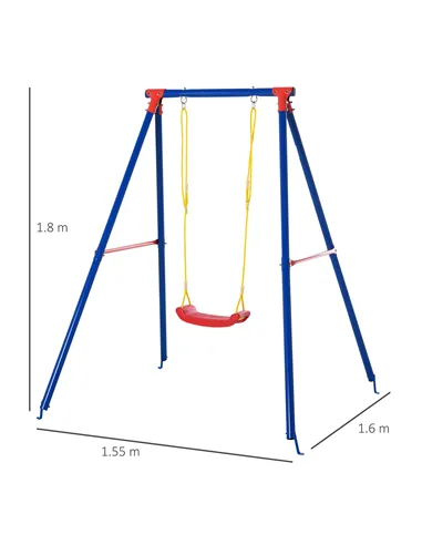 Outsunny Kids Swing Set Toddler Swing Adjustable Rope Heavy Duty A-Frame Stand Outdoor Playset for 3-8 Years Old Blue