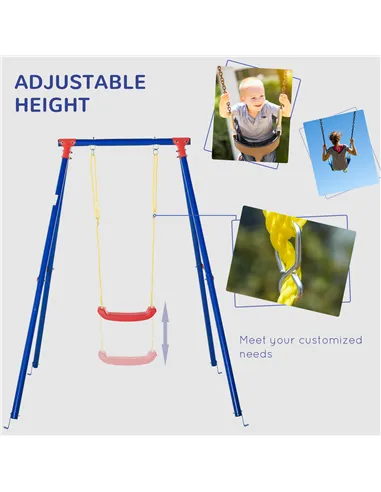 Outsunny Kids Swing Set Toddler Swing Adjustable Rope Heavy Duty A-Frame Stand Outdoor Playset for 3-8 Years Old Blue