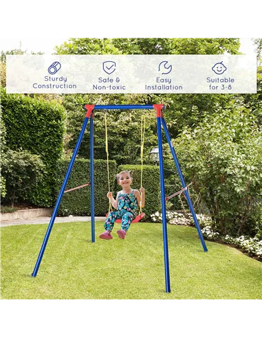 Outsunny Kids Swing Set Toddler Swing Adjustable Rope Heavy Duty A-Frame Stand Outdoor Playset for 3-8 Years Old Blue
