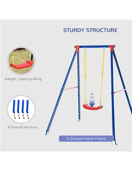 Outsunny Kids Swing Set Toddler Swing Adjustable Rope Heavy Duty A-Frame Stand Outdoor Playset for 3-8 Years Old Blue