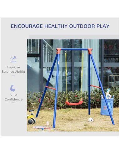 Outsunny Kids Swing Set Toddler Swing Adjustable Rope Heavy Duty A-Frame Stand Outdoor Playset for 3-8 Years Old Blue