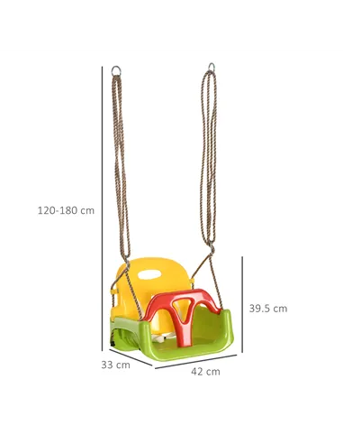 Outsunny 3 in 1 Detachable Kids Swing Seat with Safety Belt, Adjustable Rope for Indoor, Outdoor, Playground, Garden, Green