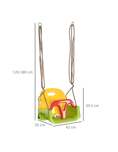 Outsunny 3 in 1 Detachable Kids Swing Seat with Safety Belt, Adjustable Rope for Indoor, Outdoor, Playground, Garden, Green
