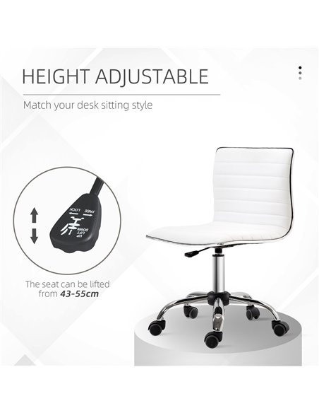 HOMCOM Adjustable Swivel Office Chair with Armless Mid-Back in PU Leather and Chrome Base - White