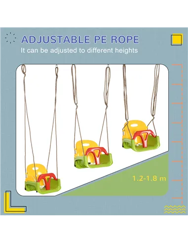 Outsunny 3 in 1 Detachable Kids Swing Seat with Safety Belt, Adjustable Rope for Indoor, Outdoor, Playground, Garden, Green