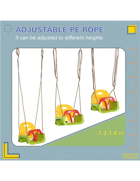 Outsunny 3 in 1 Detachable Kids Swing Seat with Safety Belt, Adjustable Rope for Indoor, Outdoor, Playground, Garden, Green
