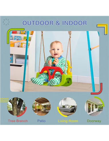 Outsunny 3 in 1 Detachable Kids Swing Seat with Safety Belt, Adjustable Rope for Indoor, Outdoor, Playground, Garden, Green