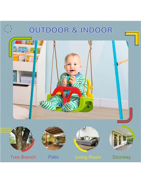 Outsunny 3 in 1 Detachable Kids Swing Seat with Safety Belt, Adjustable Rope for Indoor, Outdoor, Playground, Garden, Green