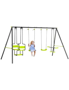 Outsunny Metal Garden Swing Set with Double Swings, Glider, Swing Seats - Green