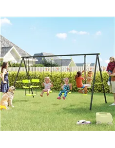 Outsunny Metal Garden Swing Set with Double Swings, Glider, Swing Seats - Green 2