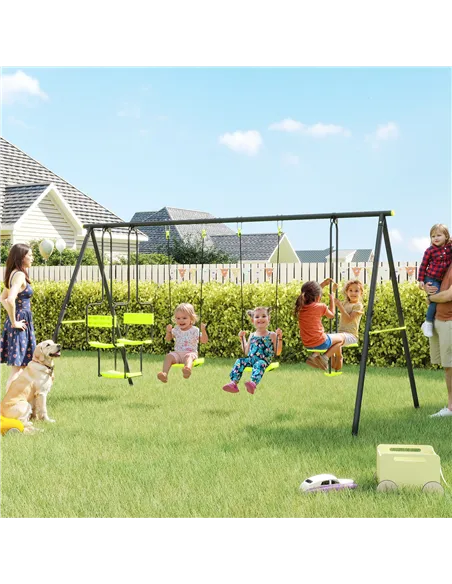 Outsunny Metal Garden Swing Set with Double Swings, Glider, Swing Seats - Green