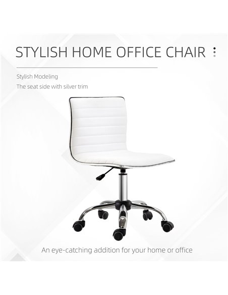 HOMCOM Adjustable Swivel Office Chair with Armless Mid-Back in PU Leather and Chrome Base - White
