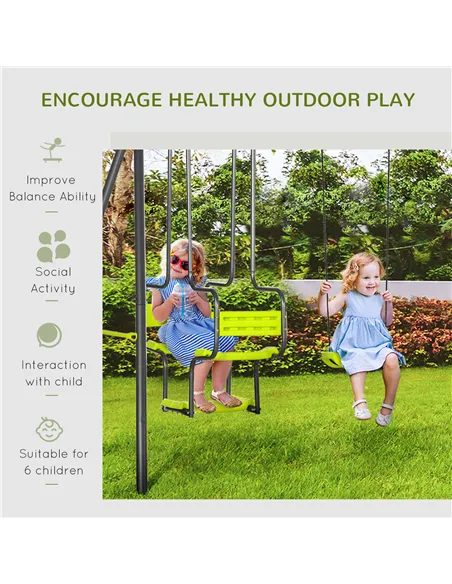 Outsunny Metal Garden Swing Set with Double Swings, Glider, Swing Seats - Green