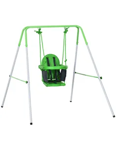 Outsunny Kids Swing, Steel Nursery Swing, with Seatbelt, High Support Back, Front Guard, for Ages 6-36 Months - Green