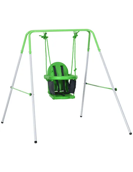 Outsunny Kids Swing, Steel Nursery Swing, with Seatbelt, High Support Back, Front Guard, for Ages 6-36 Months - Green