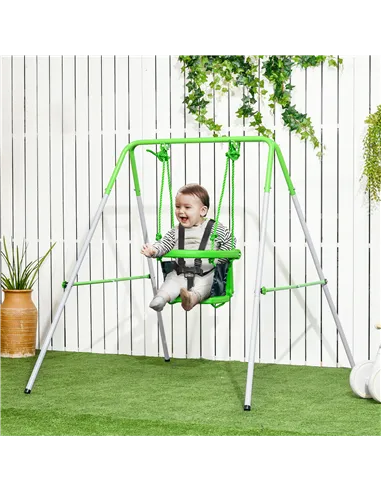 Outsunny Kids Swing, Steel Nursery Swing, with Seatbelt, High Support Back, Front Guard, for Ages 6-36 Months - Green