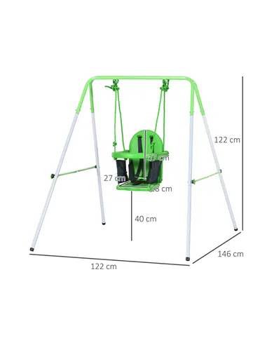 Outsunny Kids Swing, Steel Nursery Swing, with Seatbelt, High Support Back, Front Guard, for Ages 6-36 Months - Green