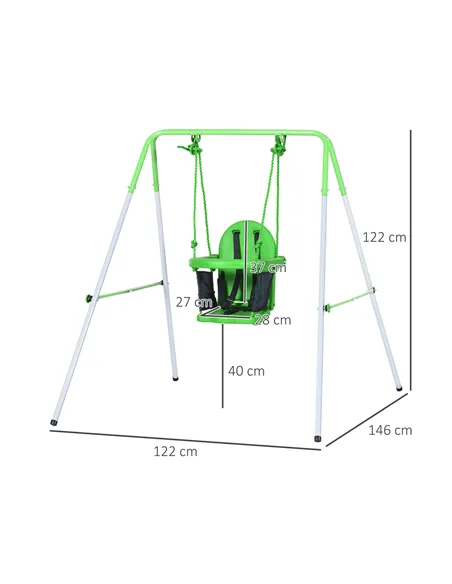 Outsunny Kids Swing, Steel Nursery Swing, with Seatbelt, High Support Back, Front Guard, for Ages 6-36 Months - Green