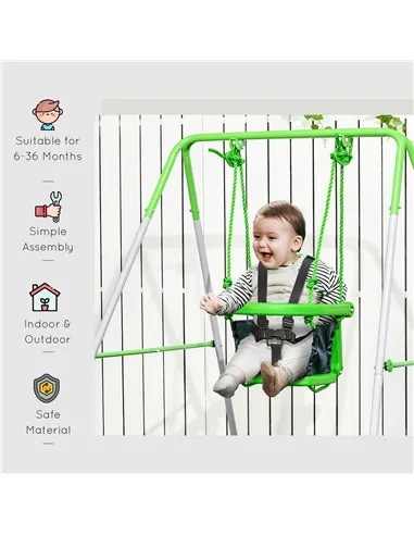 Outsunny Kids Swing, Steel Nursery Swing, with Seatbelt, High Support Back, Front Guard, for Ages 6-36 Months - Green
