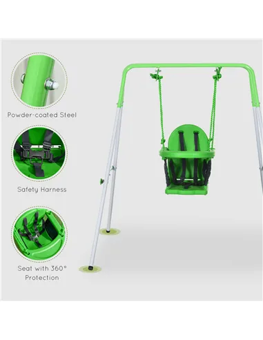 Outsunny Kids Swing, Steel Nursery Swing, with Seatbelt, High Support Back, Front Guard, for Ages 6-36 Months - Green