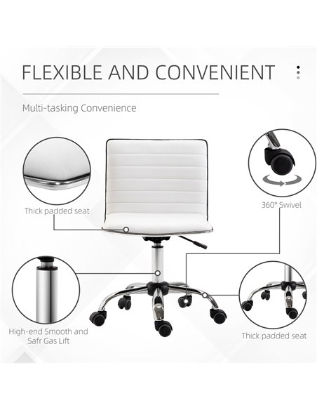 HOMCOM Adjustable Swivel Office Chair with Armless Mid-Back in PU Leather and Chrome Base - White