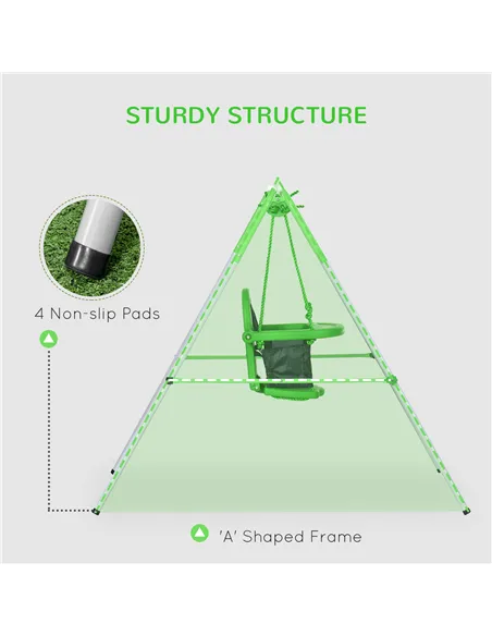 Outsunny Kids Swing, Steel Nursery Swing, with Seatbelt, High Support Back, Front Guard, for Ages 6-36 Months - Green