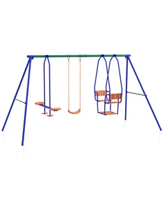 Outsunny Three-In-One Kids Metal Swing Set with Swing, Glider, Rocking Chair Swing, for Ages 3+ years - Orange and Blue
