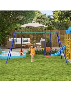 Outsunny Three-In-One Kids Metal Swing Set with Swing, Glider, Rocking Chair Swing, for Ages 3+ years - Orange and Blue 2