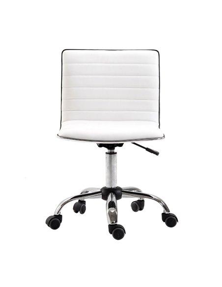 HOMCOM Adjustable Swivel Office Chair with Armless Mid-Back in PU Leather and Chrome Base - White