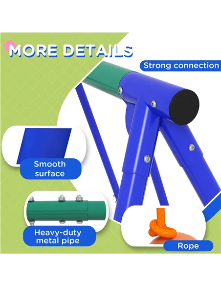 Outsunny Three-In-One Kids Metal Swing Set with Swing, Glider, Rocking Chair Swing, for Ages 3+ years - Orange and Blue
