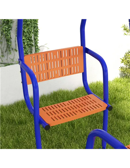 Outsunny Three-In-One Kids Metal Swing Set with Swing, Glider, Rocking Chair Swing, for Ages 3+ years - Orange and Blue