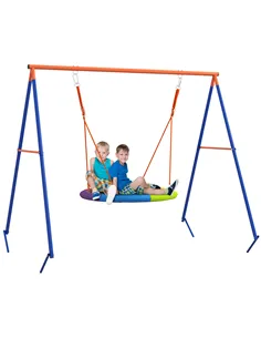 Outsunny Metal Kids Swing Set Nest Swing Seat with A-Frame Structure for Outdoor Use - Multicoloured