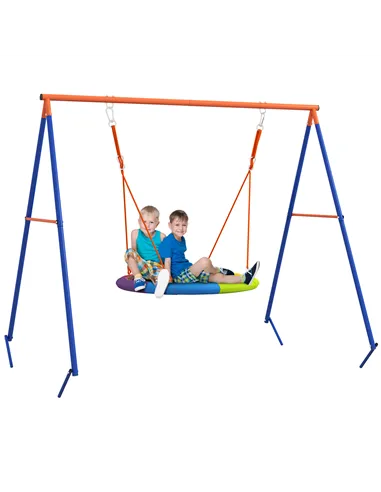 Outsunny Metal Kids Swing Set Nest Swing Seat with A-Frame Structure for Outdoor Use - Multicoloured