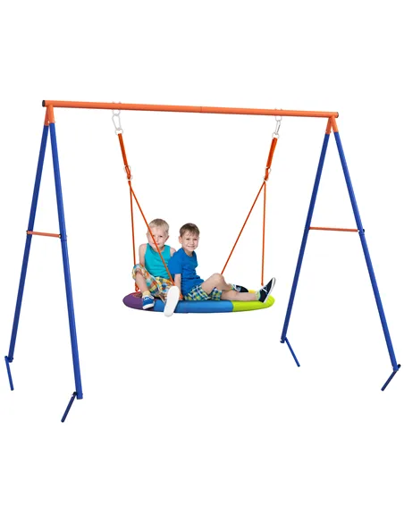 Outsunny Metal Kids Swing Set Nest Swing Seat with A-Frame Structure for Outdoor Use - Multicoloured