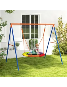 Outsunny Metal Kids Swing Set Nest Swing Seat with A-Frame Structure for Outdoor Use - Multicoloured 2