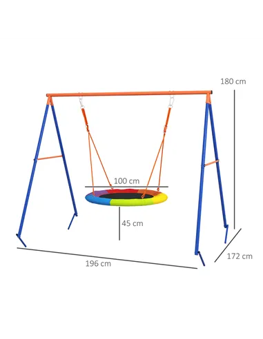 Outsunny Metal Kids Swing Set Nest Swing Seat with A-Frame Structure for Outdoor Use - Multicoloured