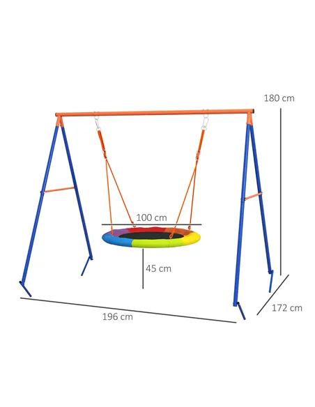 Outsunny Metal Kids Swing Set Nest Swing Seat with A-Frame Structure for Outdoor Use - Multicoloured