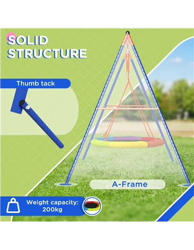 Outsunny Metal Kids Swing Set Nest Swing Seat with A-Frame Structure for Outdoor Use - Multicoloured