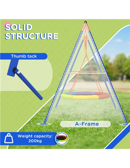 Outsunny Metal Kids Swing Set Nest Swing Seat with A-Frame Structure for Outdoor Use - Multicoloured