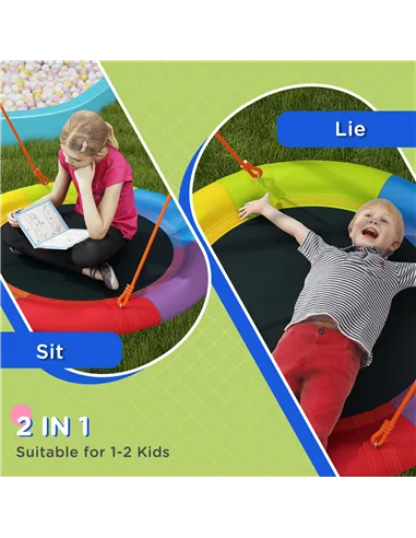 Outsunny Metal Kids Swing Set Nest Swing Seat with A-Frame Structure for Outdoor Use - Multicoloured