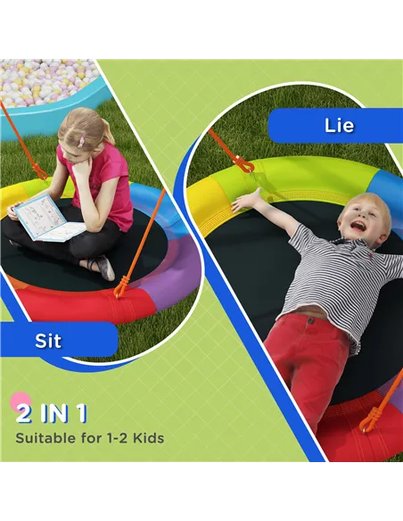 Outsunny Metal Kids Swing Set Nest Swing Seat with A-Frame Structure for Outdoor Use - Multicoloured