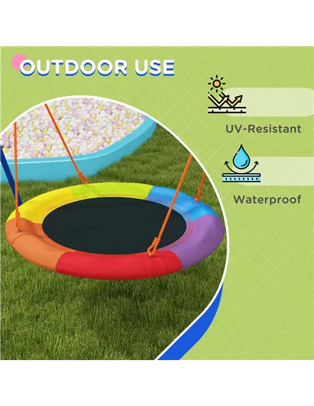 Outsunny Metal Kids Swing Set Nest Swing Seat with A-Frame Structure for Outdoor Use - Multicoloured