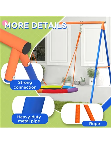 Outsunny Metal Kids Swing Set Nest Swing Seat with A-Frame Structure for Outdoor Use - Multicoloured