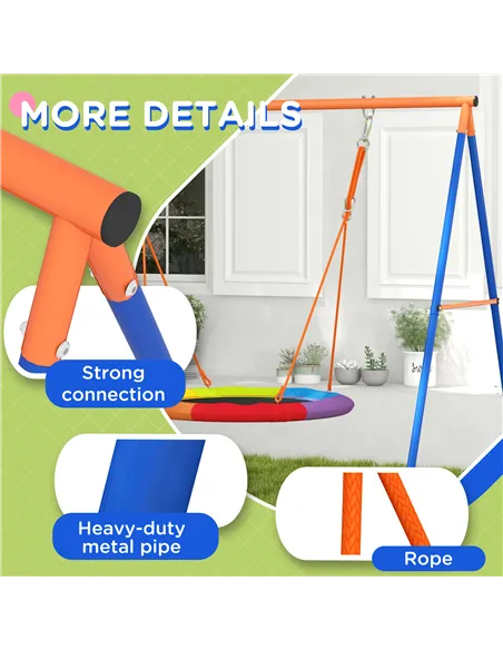 Outsunny Metal Kids Swing Set Nest Swing Seat with A-Frame Structure for Outdoor Use - Multicoloured