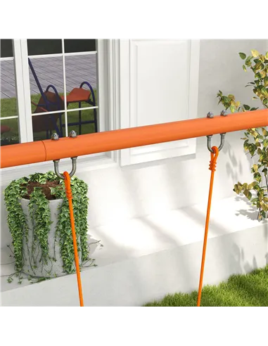 Outsunny Four-In-One Metal Garden Swing Set, with Double Swings, Glider, Slider, Ladder - Orange and Blue